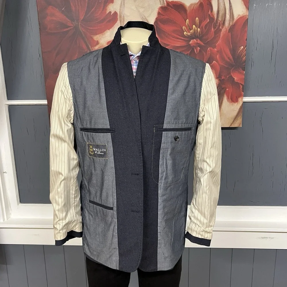 Wallin & Bros Soft Tweeded Blazer Sport Coat Mens 42R Slim Fit Wool Grayish Navy